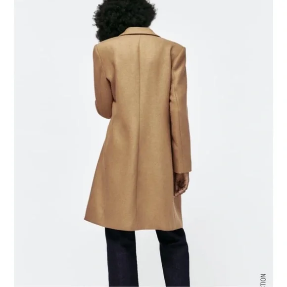 Zara Taupe Brown Fitted Wool Blend Coat